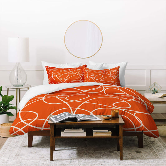 Zoe Wodarz Scribble Up Duvet Set with Two Pillow Shams, Full/Queen, Orange