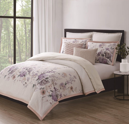 Queen 3 Piece Duvet Cover  Sham Set  Ellis White/Purple