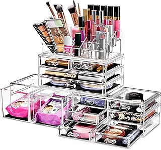 Large Clear Makeup and Jewelry Organizer with 12 Drawers