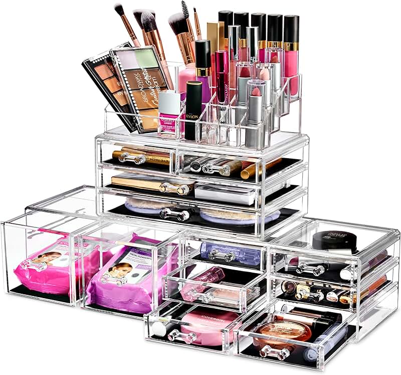 Large Clear Makeup and Jewelry Organizer with 12 Drawers