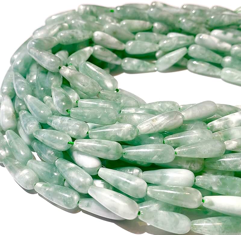 Russian Moss-Green Angelite Tear Drop Gemstone Beads