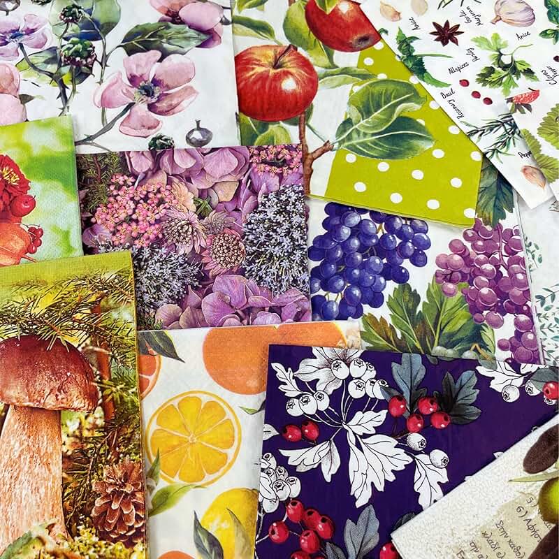 Unique Mystery Pack of 20 Botanical Decoupage Napkins