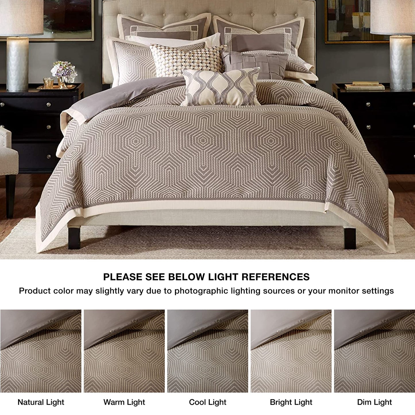 Signature Cozy Comforter Set  All Season Bedding Combo Filled Insert and Removable Duvet Cover, Shams, Decorative Pillows, King 110 in x 96 in), Geometric Grey 10 Piece