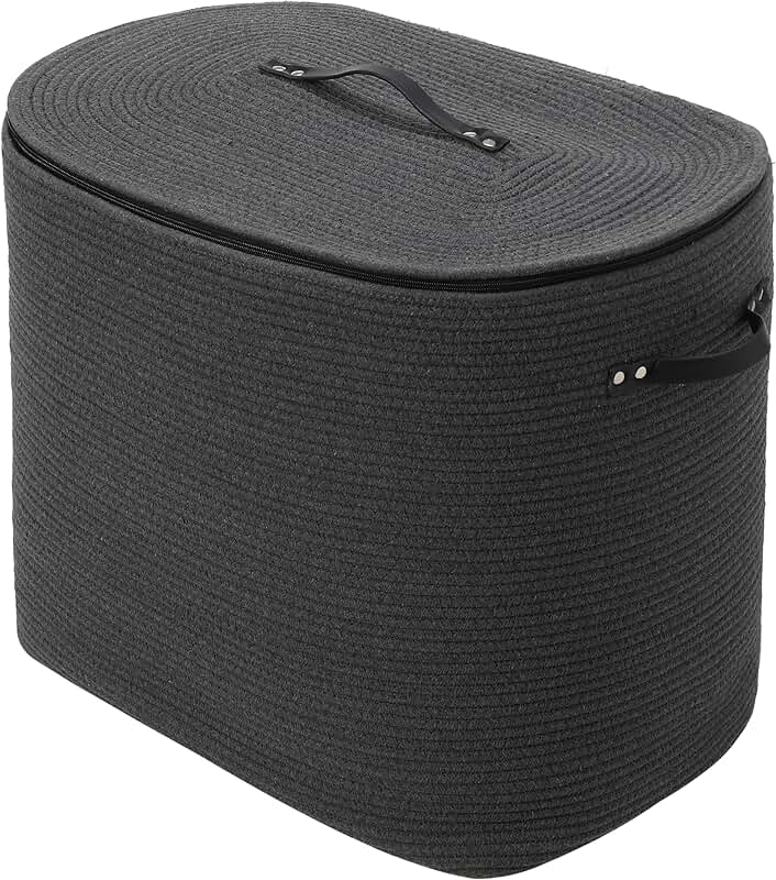 Large Cotton Rope Rectangular Basket with Lid and Zipper