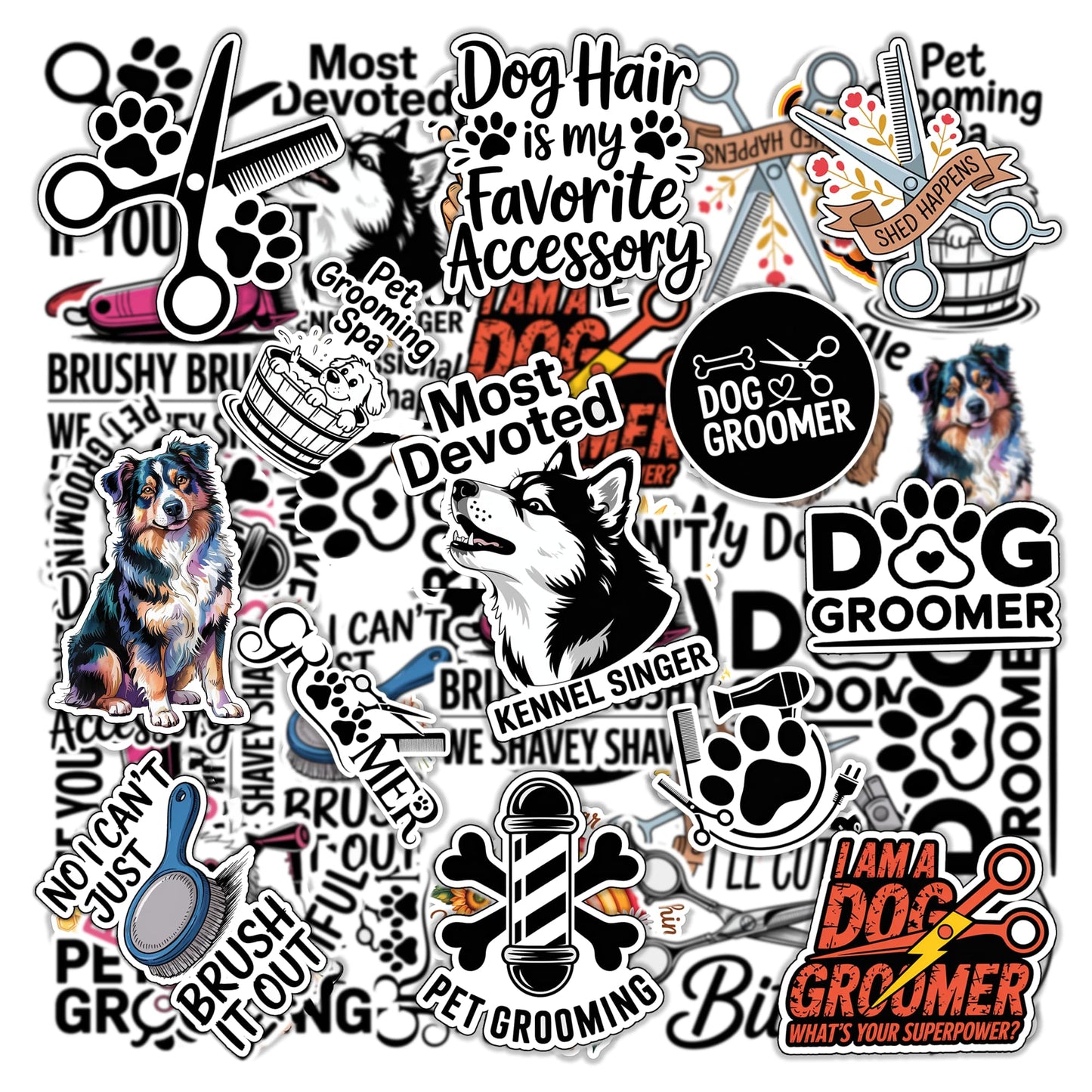 20 Waterproof Pet Grooming Stickers for Water Bottles and More