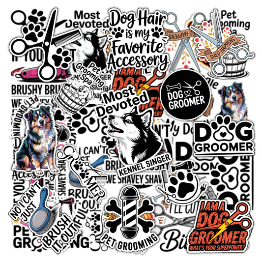 20 Waterproof Pet Grooming Stickers for Water Bottles and More