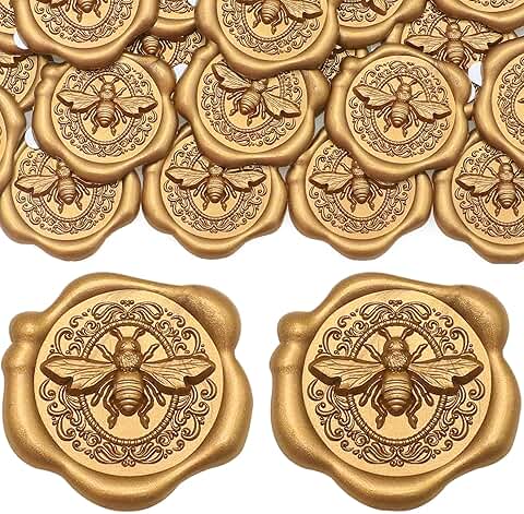 50 Gold 3D Bee Wax Seal Stickers for Invitations and Gifts