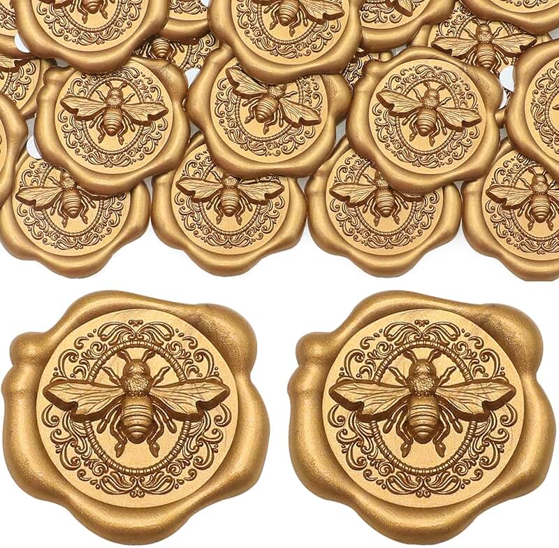 50 Gold 3D Bee Wax Seal Stickers for Invitations and Gifts
