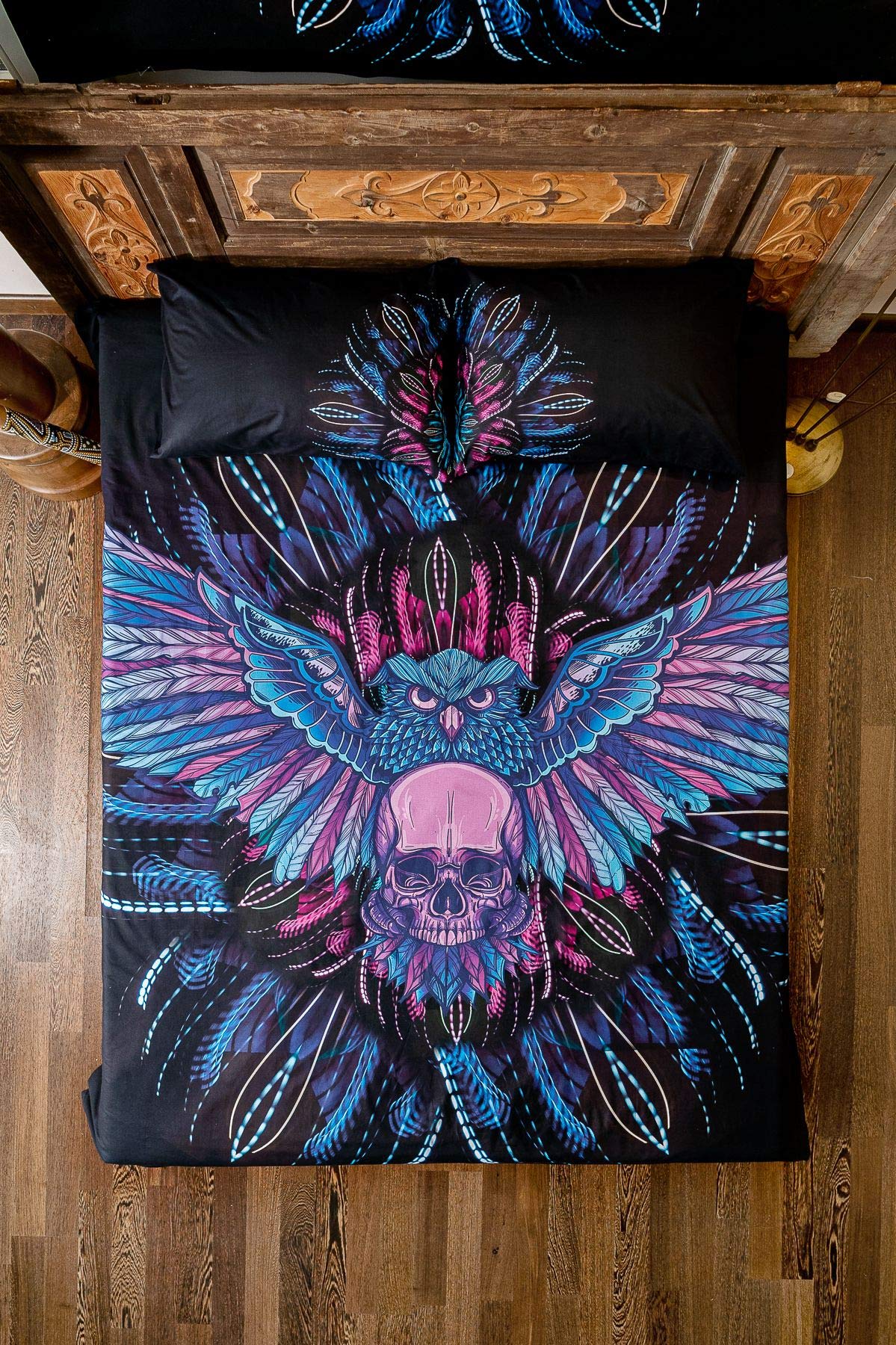 The Wings 100% Cotton Owl and Skull Themed Duvet Cover Set, Full/Queen Size Bedding Set, Duvet Cover and 2 Pillowcases, 3 Pieces)