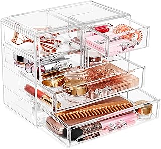 Clear makeup and jewelry storage with 6 drawers