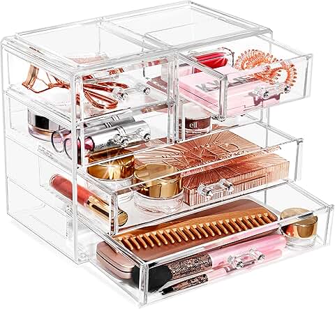 Clear makeup and jewelry storage with 6 drawers