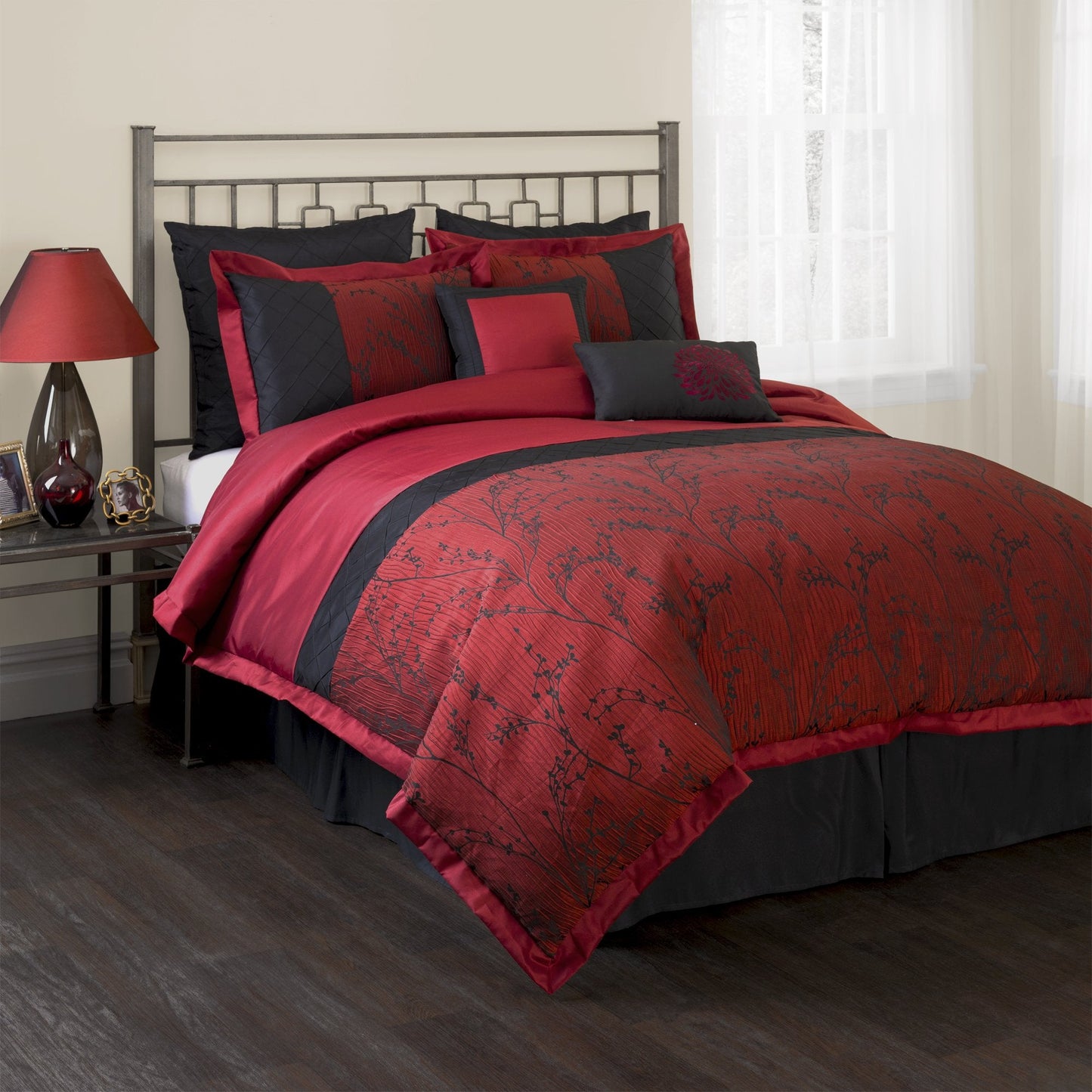 Flower Texture 8-Piece Comforter Set, King, Red