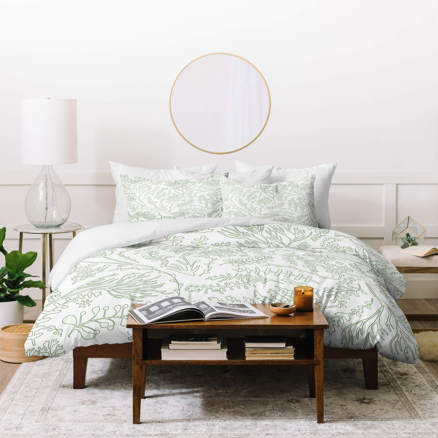 Monika Strigel Herbs and Ferns Green and White Duvet Set with Pillow Sham, Twin