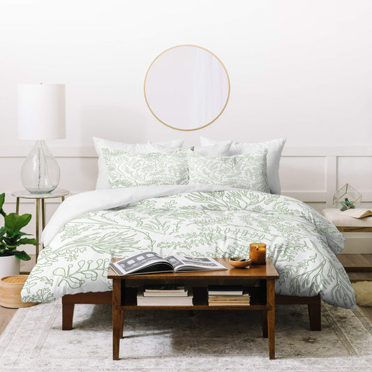 Monika Strigel Herbs and Ferns Green and White Duvet Set with Pillow Sham, Twin