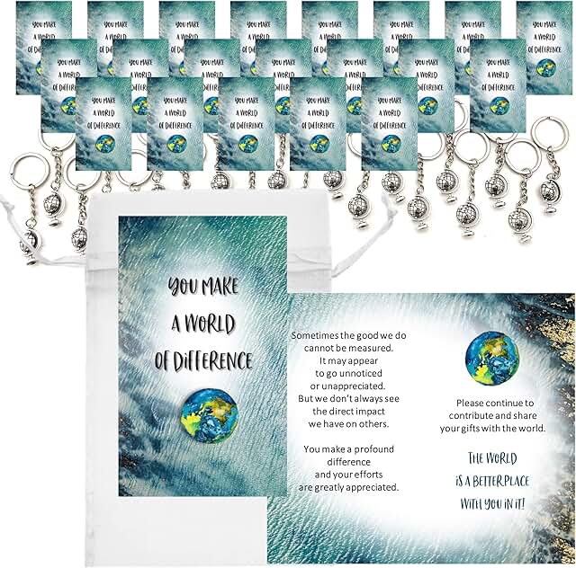 20 Appreciation Mini Cards and Globe Keychains
