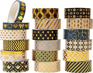 18 Rolls of Black and Gold Washi Tape for Crafts