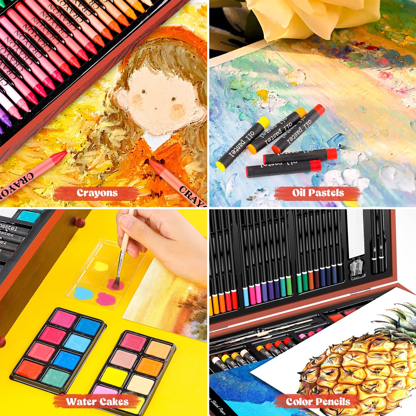 153-Piece Wooden Art Set with Sketch Pads and Supplies