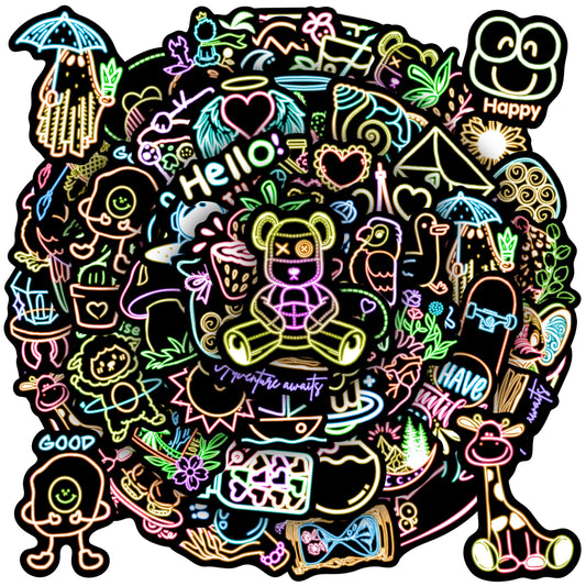 51 Neon Stickers for Water Bottles and More