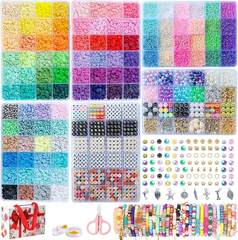 6-Box Friendship Bracelet Making Kit with Beads and Charms