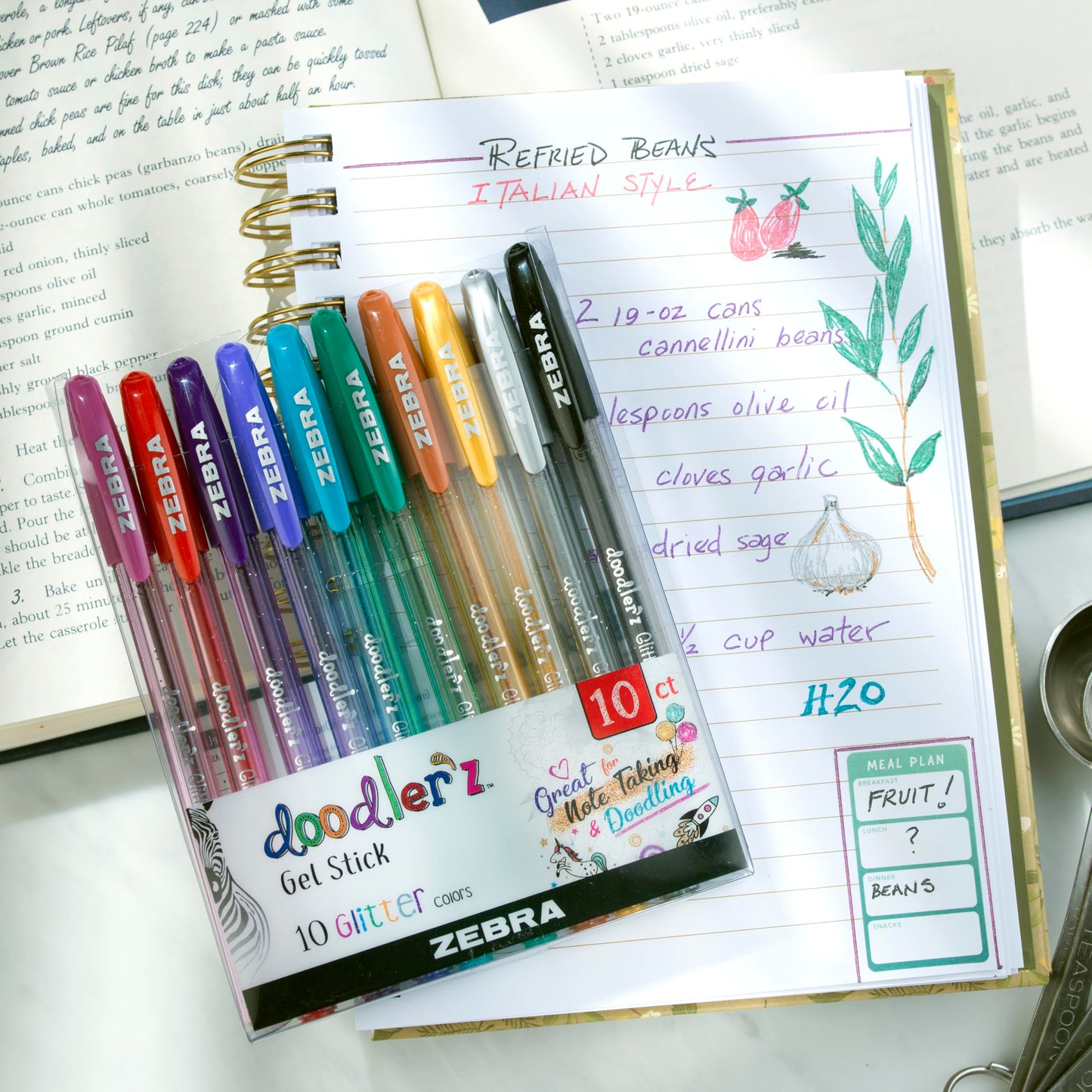 10 Assorted Glitter Gel Pens with Bold 1.0mm Tips