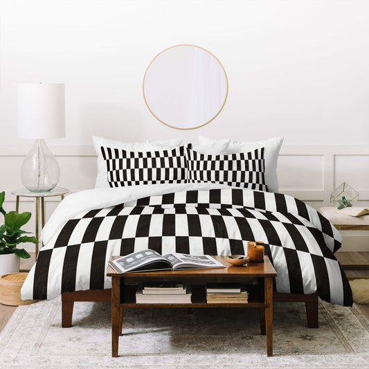 Bianca Green Black and White Order Duvet Set with Pillow Sham, Twin, Black  White