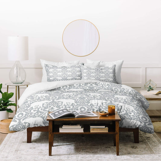 Jacqueline Moldonado Elephant Damask Paloma Duvet Set with Pillow Sham, Twin, Grey
