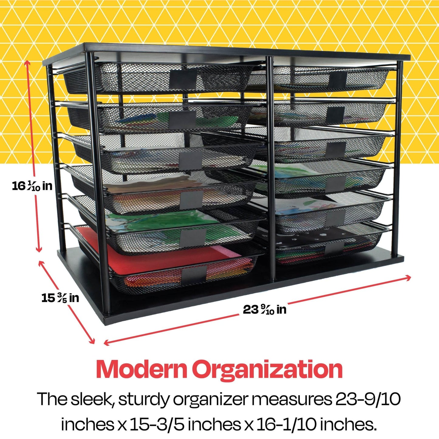 Metal and mesh desk organizer with 12 trays in black
