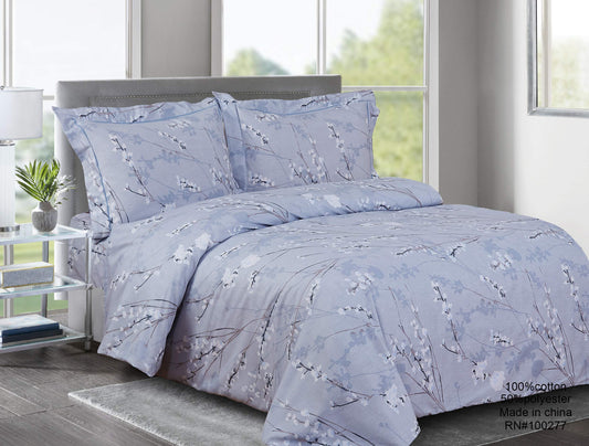 French Spring Bloom Pattern, Ultra Soft 200 Thread Count Cotton, Blue, Full, 6 Piece, Bedding Duvet Cover Set for Two Beds
