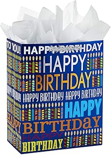 Large 13-inch Blue Birthday Gift Bag with Tissue Paper