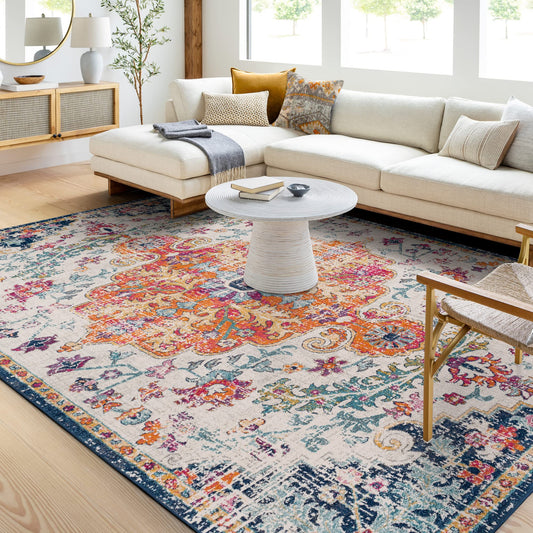 Odelia Vintage Bohemian Area Rug,6'7" x 9',Orange/Navy