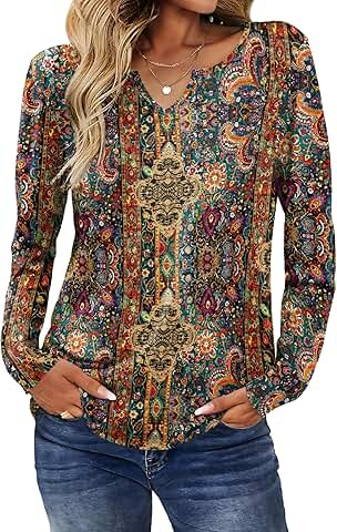 Long Sleeve Boho Women's Fall V-Neck Blouse