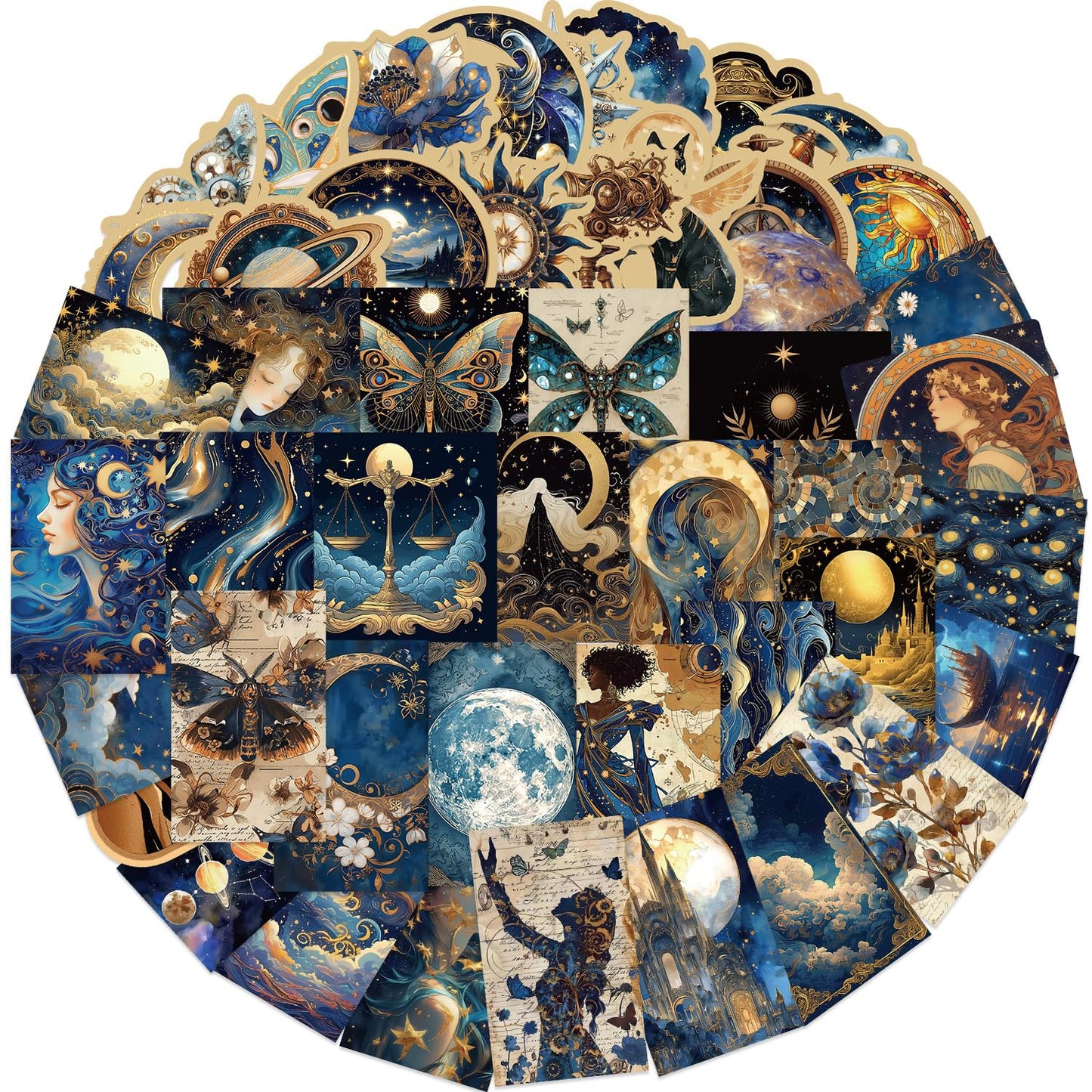 50 Vintage Space Moon Galaxy Stickers for Decor