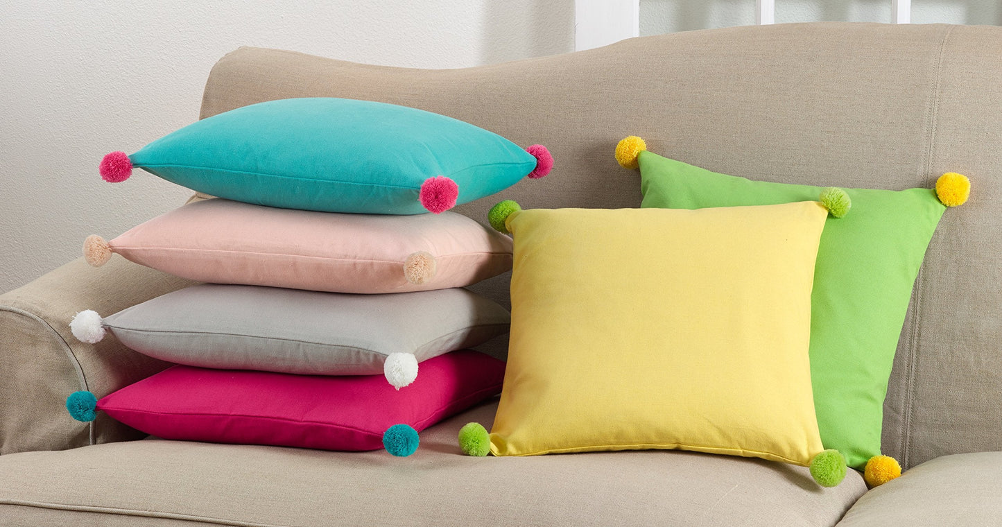 Jeunesse Cotton Pom Poly Filled Throw Pillow, 18", Yellow