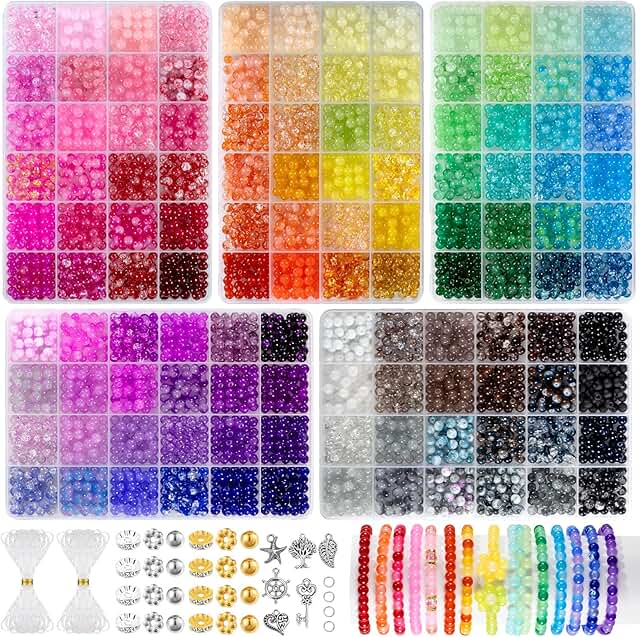 120-Color Glass Beads Bracelet Making Kit with Charms