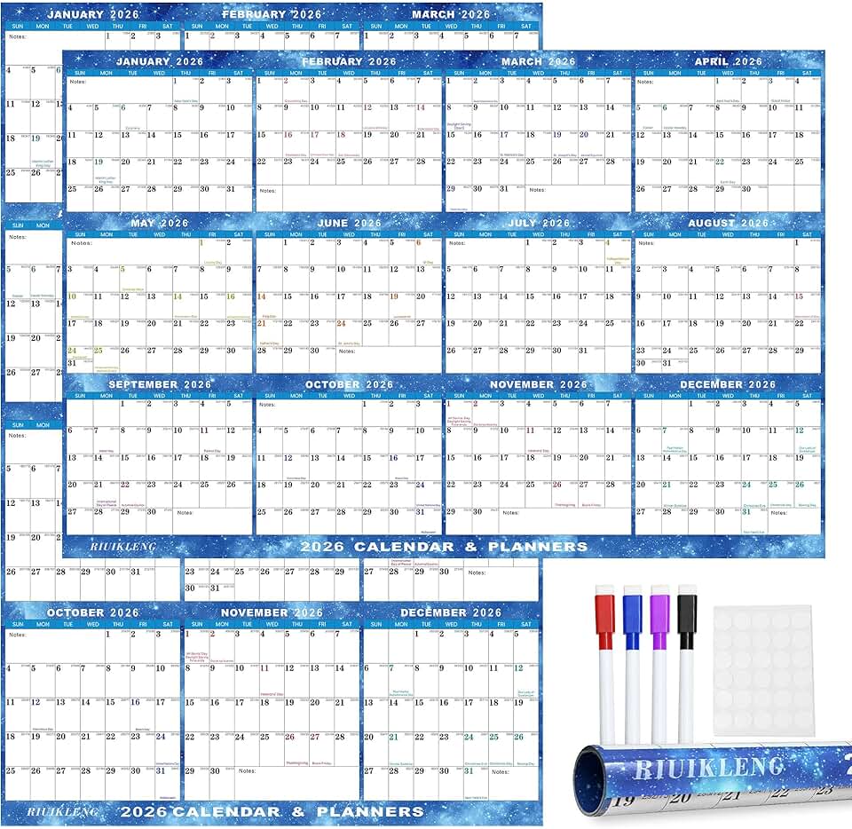 Large 2026 Wall Calendar with Starry Sky Design