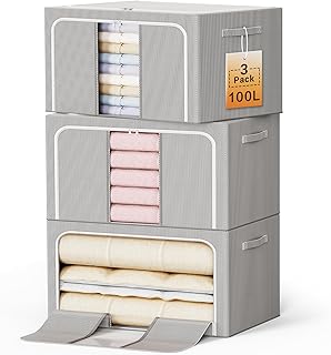 Foldable Clothes Storage Bins with Metal Frame, 3 Pack