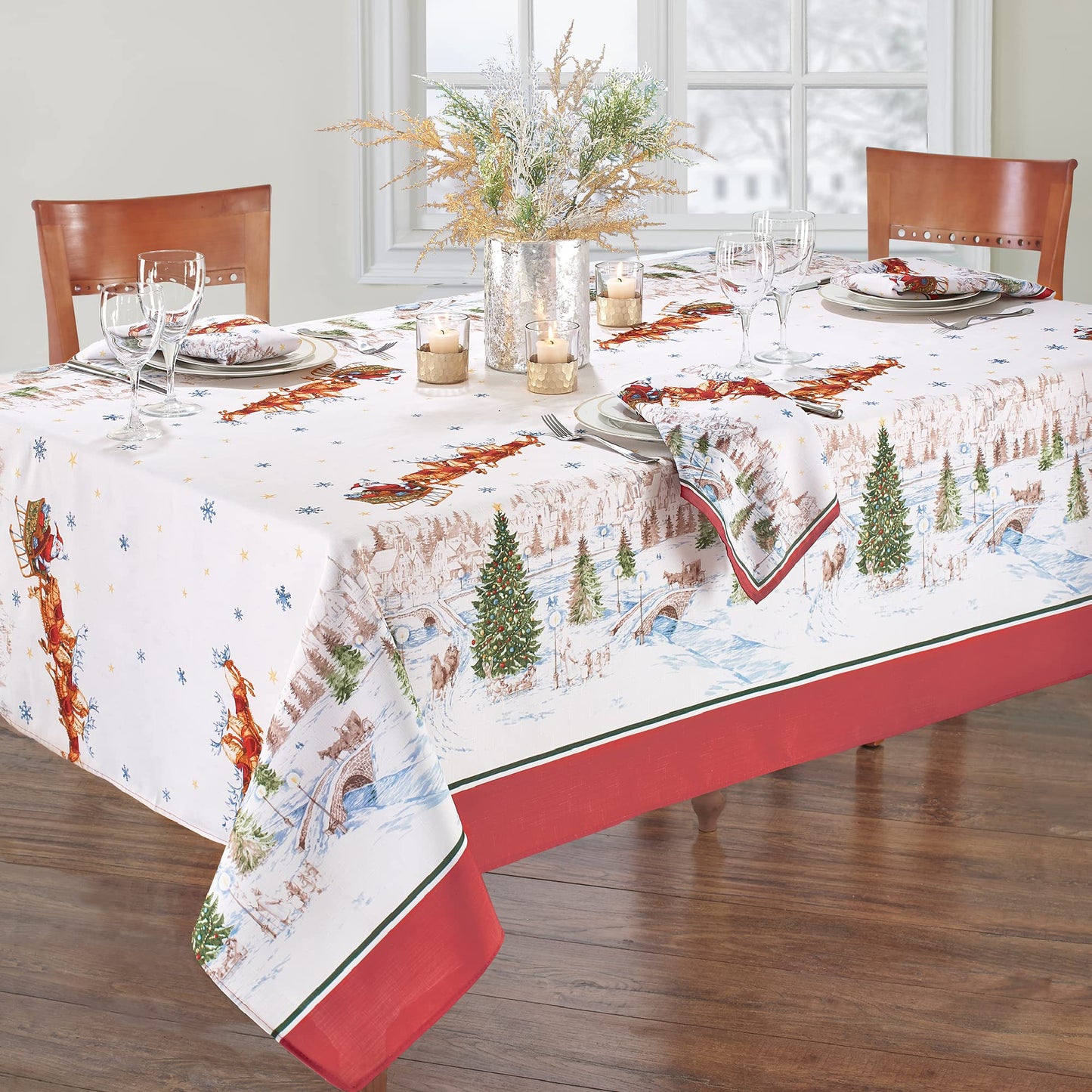 Farmhouse Living Holiday Buffalo-Check Fabric Tablecloth, 60" x 144", Multi