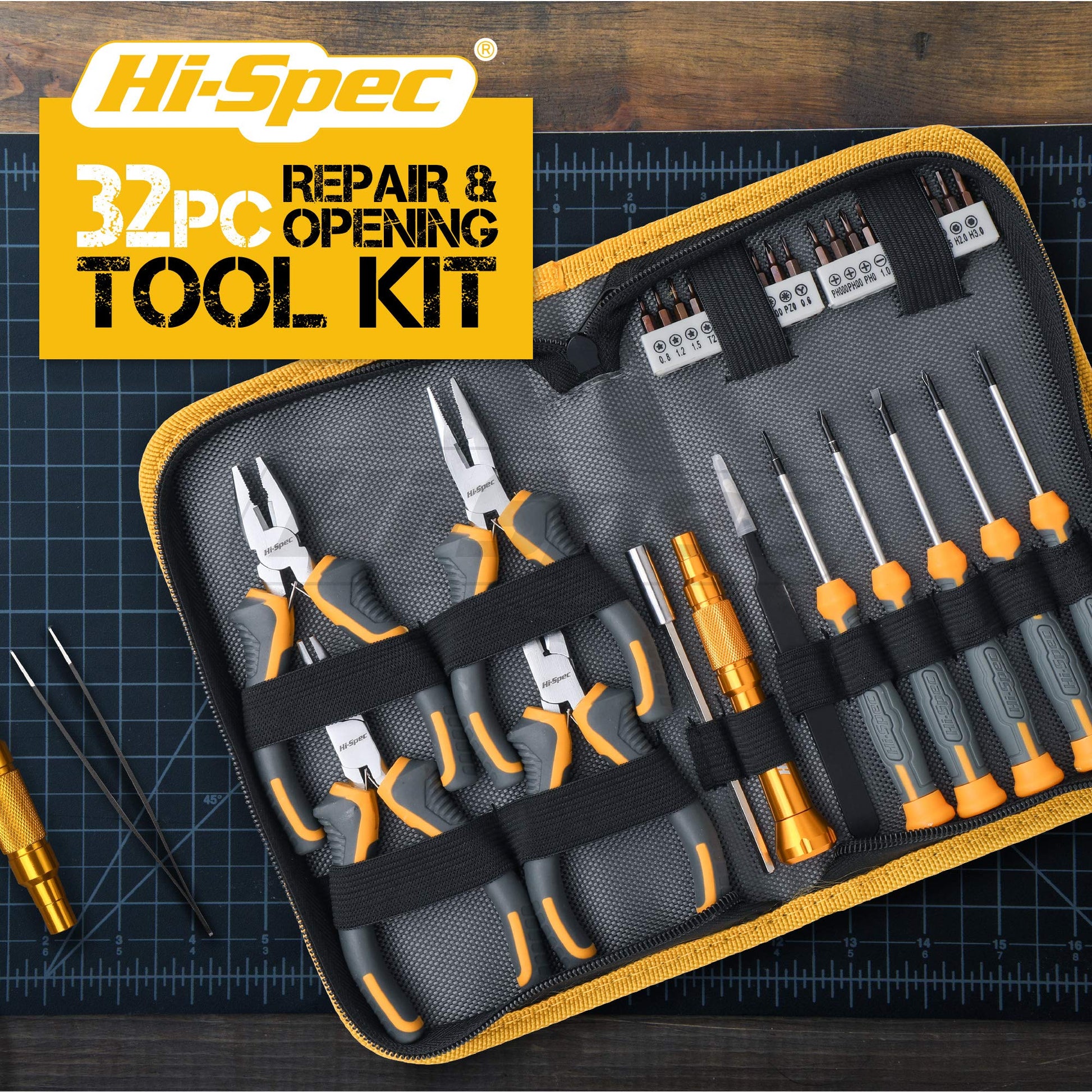 32pc Electronics Repair & Opening Tool Kit Set with Precision Screwdrivers, Pliers & Cutters
