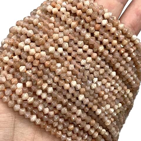 Madagascan Peach Moonstone Beads, 4mm, Micro-Faceted Bicone