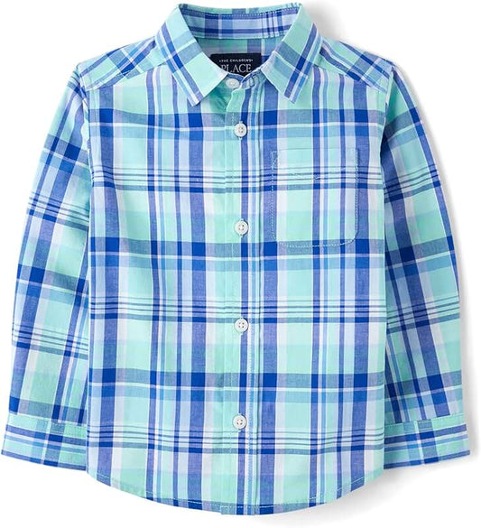 Baby boys' long sleeve plaid shirt, 9-12 months