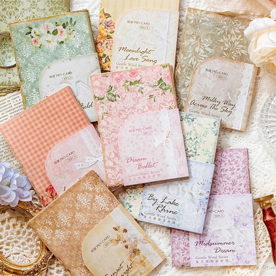 Set of 8 Vintage Floral Scrapbook Papers, 240 Pieces