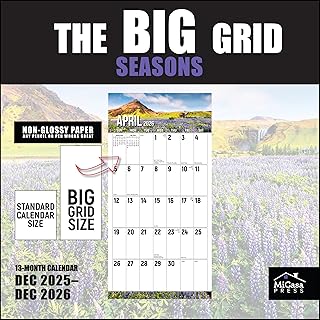Big Grid Seasons in Nature 2026 Wall Calendar