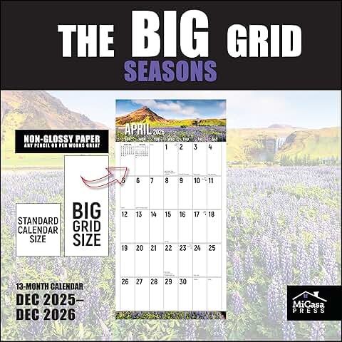 Big Grid Seasons in Nature 2026 Wall Calendar