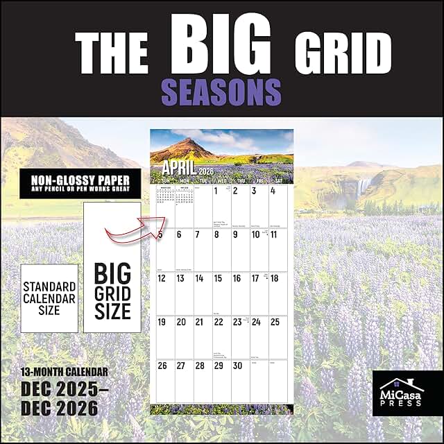 Big Grid Seasons in Nature 2026 Wall Calendar