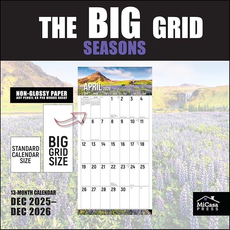 Big Grid Seasons in Nature 2026 Wall Calendar