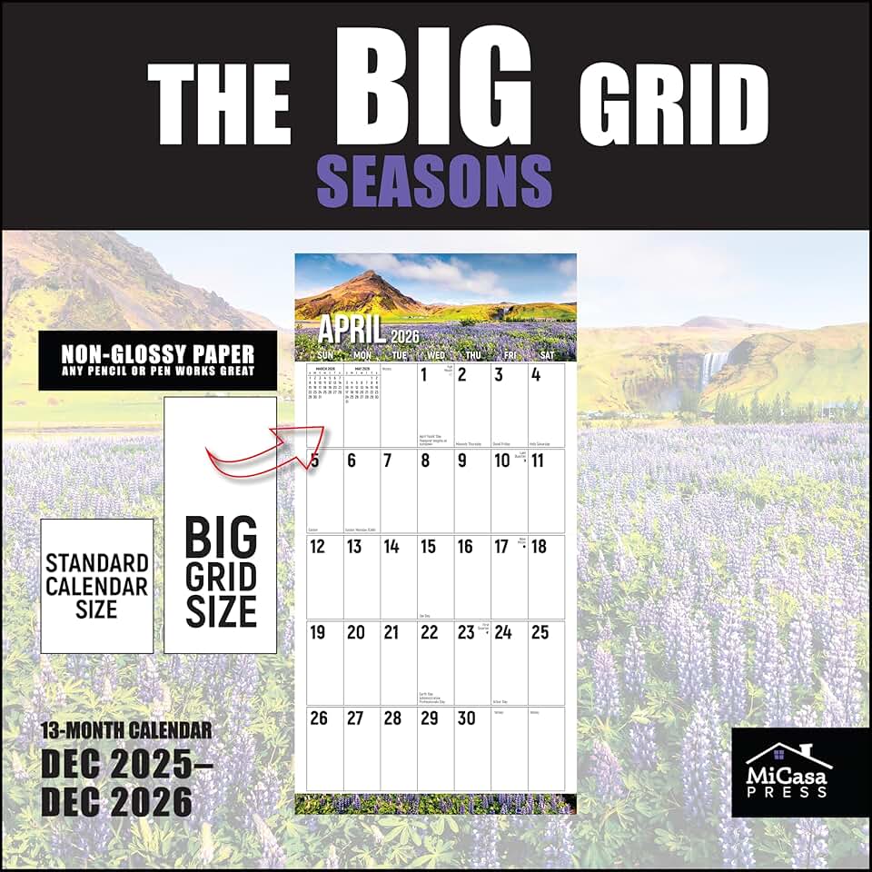 Big Grid Seasons in Nature 2026 Wall Calendar