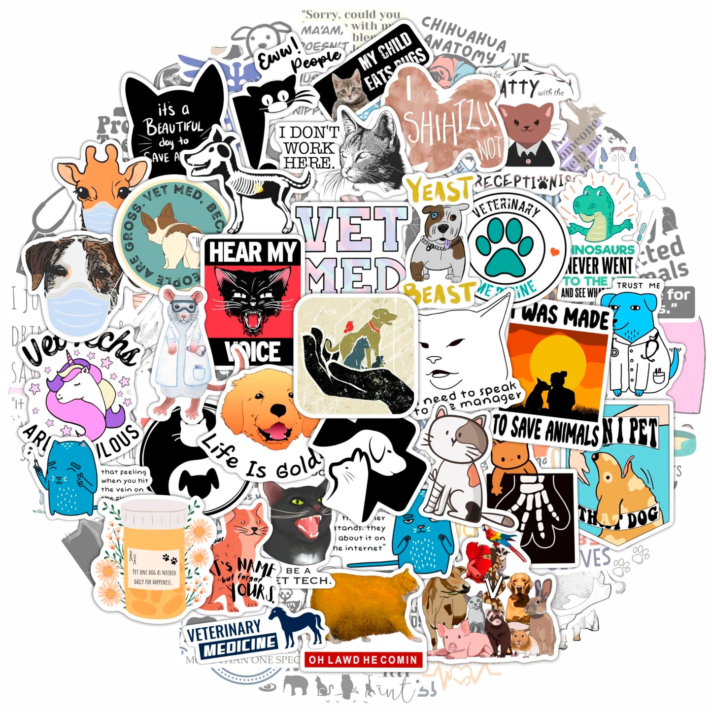 100 Funny Veterinary Stickers for Laptop and Gifts