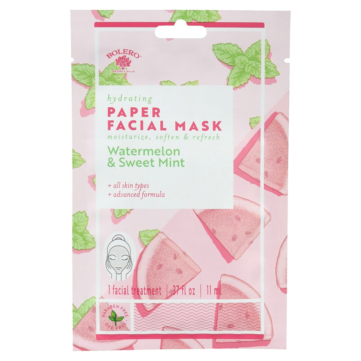 Bolero Beverly Hills Watermelon and Sweet Mint Paper Facial Masks (Pack of 36)