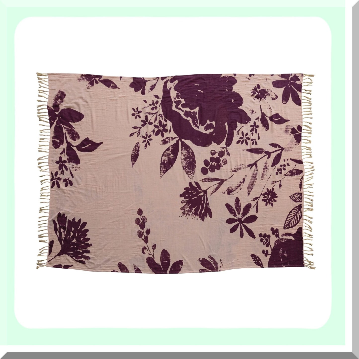 Reversible Cotton Floral Bliss Throw Blanket with Fringe, Multicolor