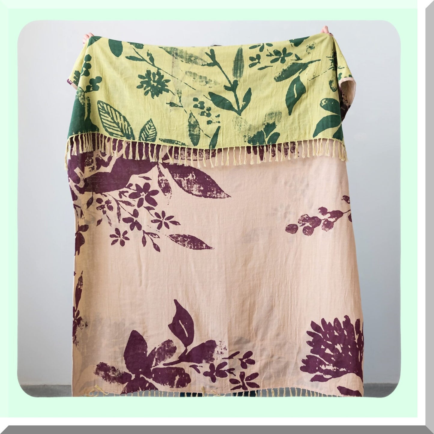 Reversible Cotton Floral Bliss Throw Blanket with Fringe, Multicolor